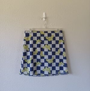 F21 Checkered Mesh Skirt with Butterfly Print